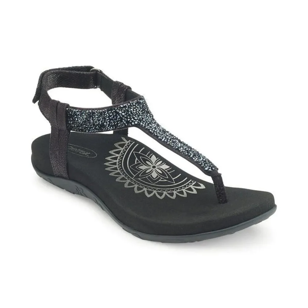 Aetrex Jade Sparkle Orthotic Thong‎ Sandal Black Size 6-6.5